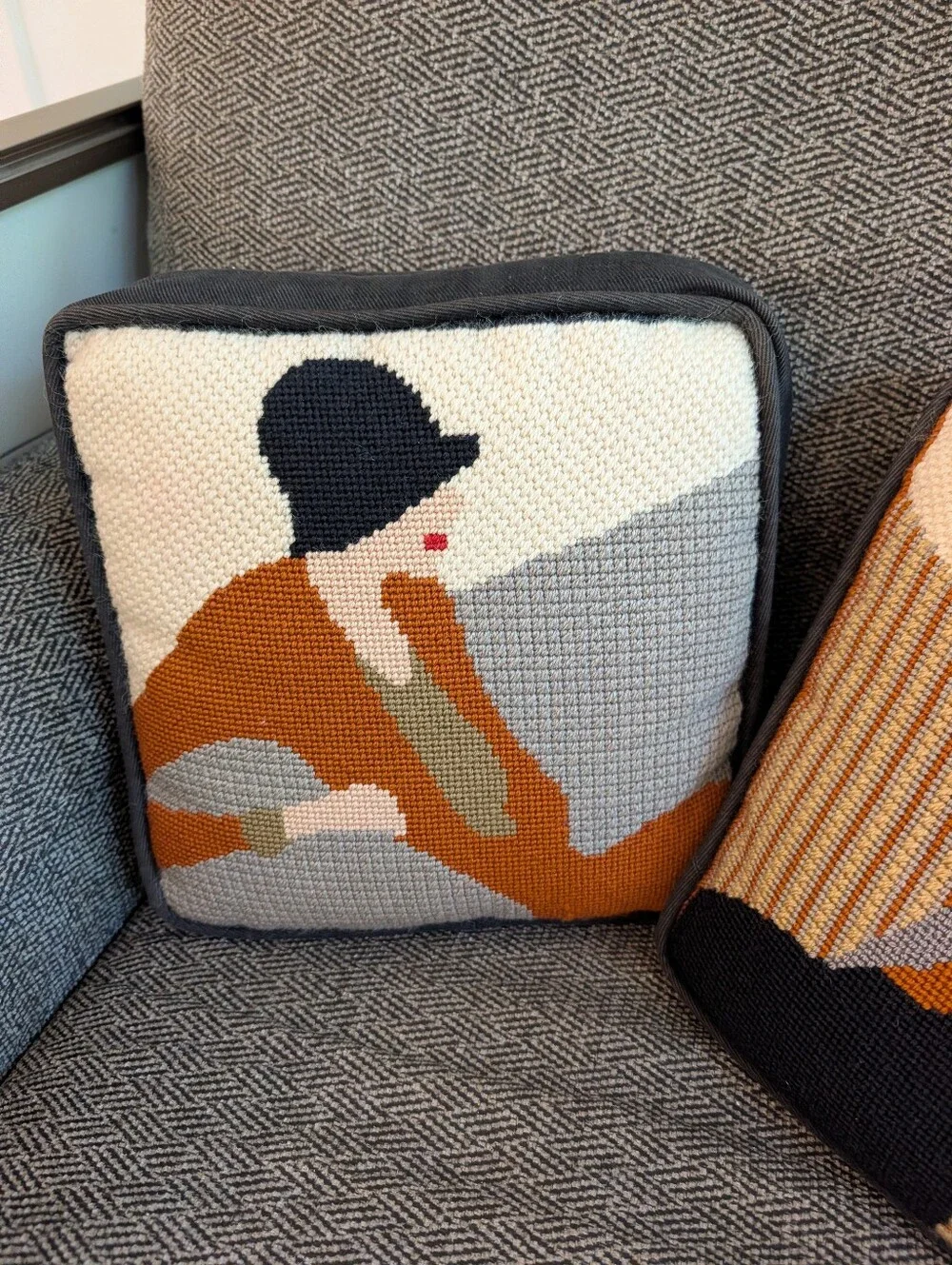 vintage handmade NEEDLEPOINT PILLIOW SET art deco dapper 1920's